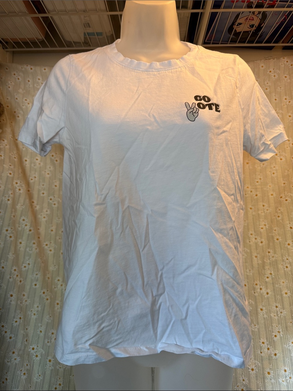 H&M White Short Sleeve Tee with 'Go Vote' Graphic